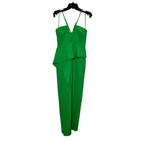 BCBGMAXAZRIA Daphne Peplum Crepe Evening Gown Malachite Green Womens Size 6 - Picture 4 of 9
